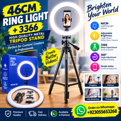 46CM Original LED Ring Light with 3366 Tripod Stand + Free ▶️ YouTube Channel Creation